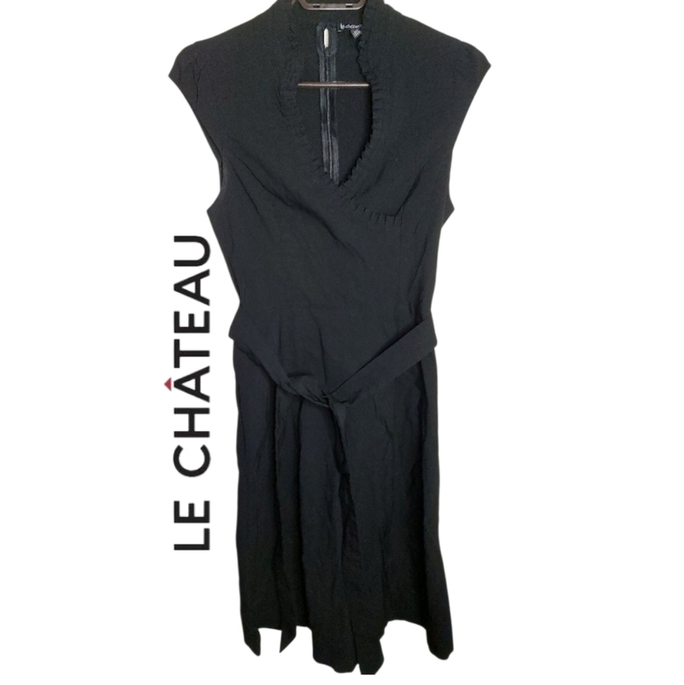 le chateau Black Midi Dress with Belt